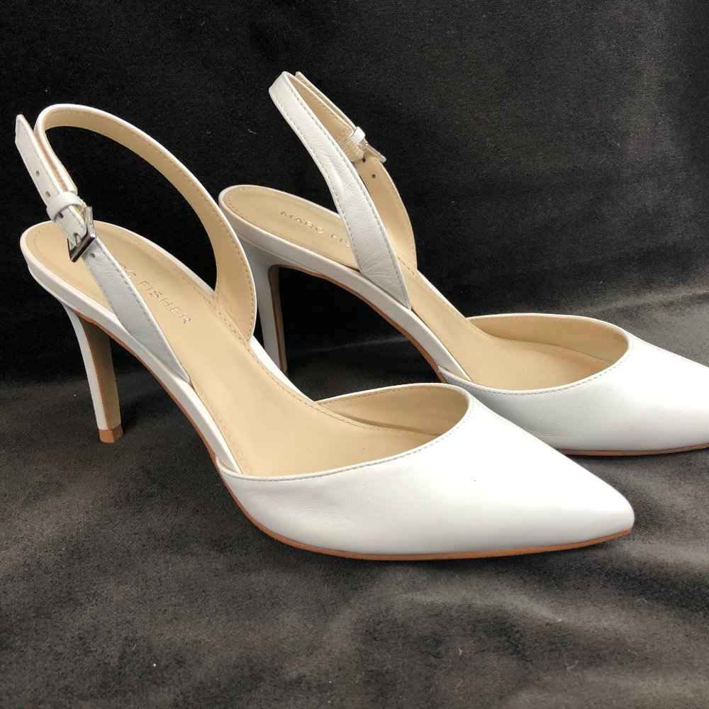 MARC FISHER Davon Slingback Pump, White, sz 7